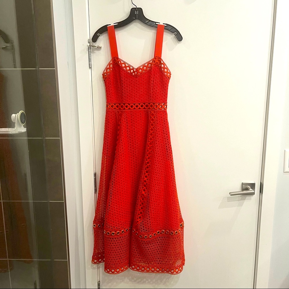 Maje Rita Crochet Lace Red Midi Dress
